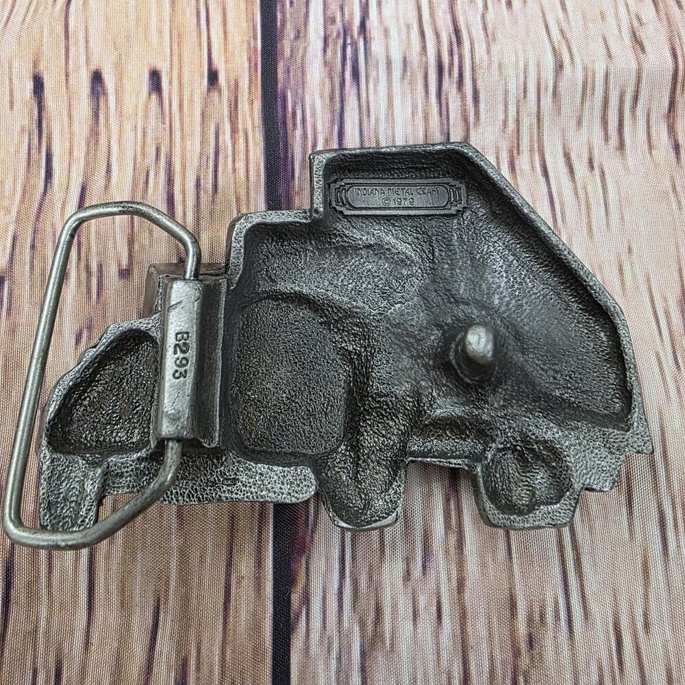 Vintage 1978 Indiana Metal Craft Truck Belt Buckle Semi Tractor Pewter USA - Picture 2 of 10